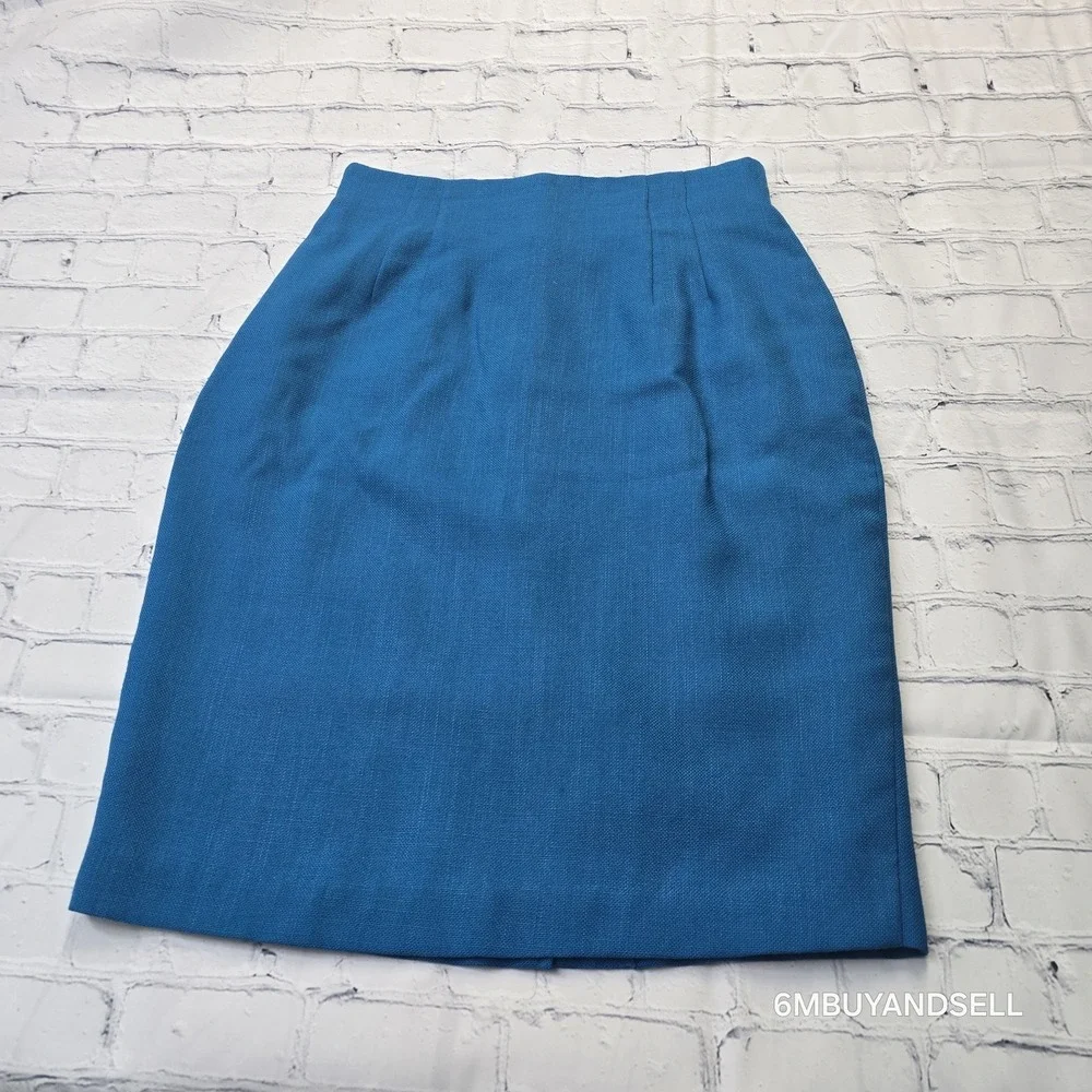 Norton McNaughton Vintage Blue Pencil Skirt Size 10 High Waist Lined Knee Length